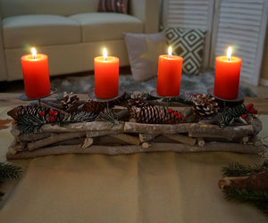 Adventskranz Holz länglich mit Kerzen 11x15x50cm weiss-grau