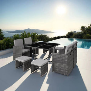 Rattan Sitzgruppe Bilbao 4+4+1, grau