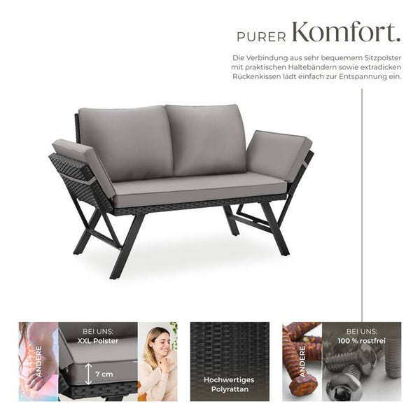 Rattan-Loungesofa Sintra hellgrau/schwarz