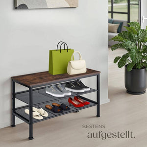 Derry Industrial shoe rack, dark wood, rustic 