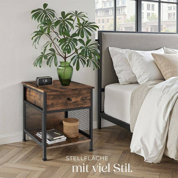 Nachttisch Killarney Industrial Holz dunkel, rustikal