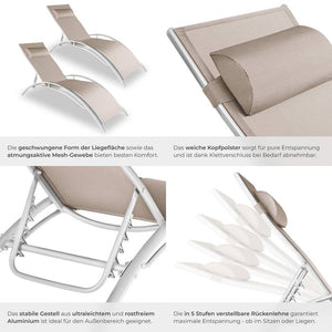 2x Gartenliegen, 5-stufig, beige