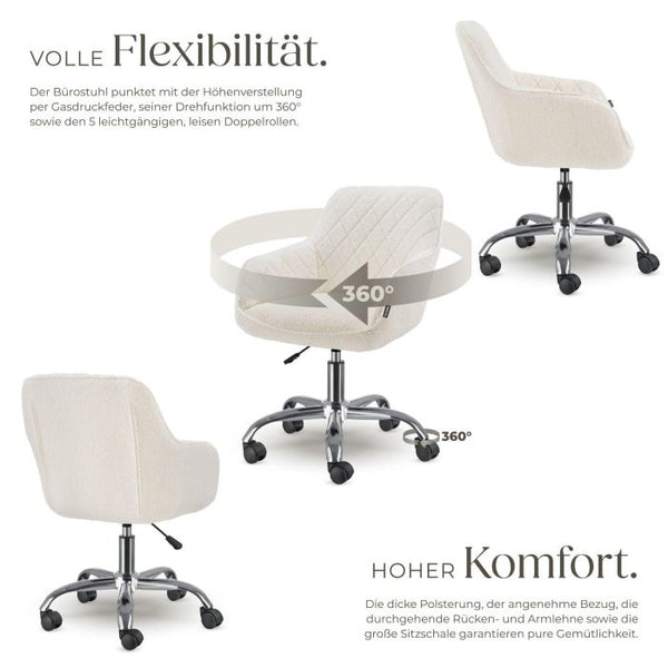 Drehstuhl Nancy höhenverstellbar Bouclé weiss