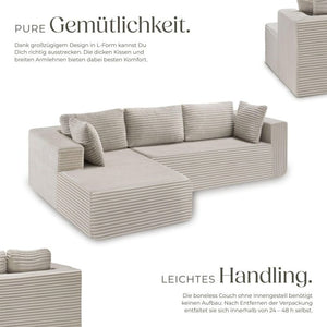 Sofa Relax Boneless L-Form Samtcord beige