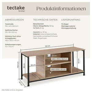 TV-Regal Austin Industrial Holz hell, Eiche Sonoma 110 cm