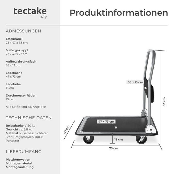 Plattformwagen schwarz 150 kg