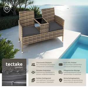 Rattan Gartensitzbank mit Tisch natur/dunkelgrau