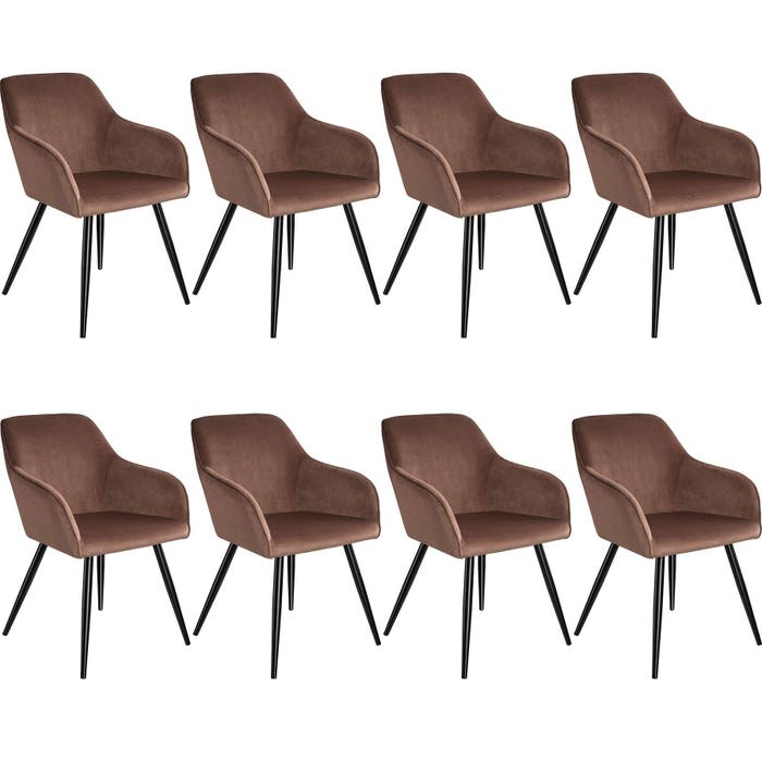 Ensemble de 8 chaises Marilyn, aspect velours, marron/noir