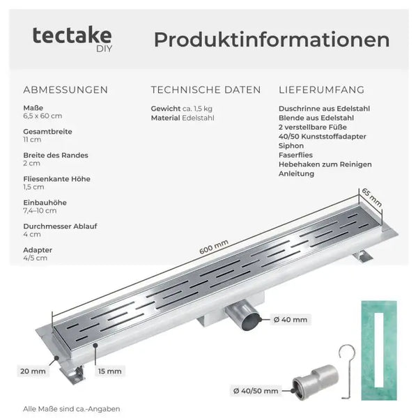 Duschrinne Edelstahl 60 cm
