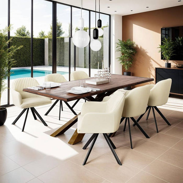 Samt-Drehstuhl Lona creme/schwarz 6er Set