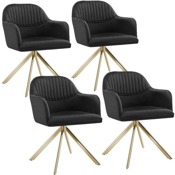 Samt-Drehstuhl Lona schwarz/gold 4er Set