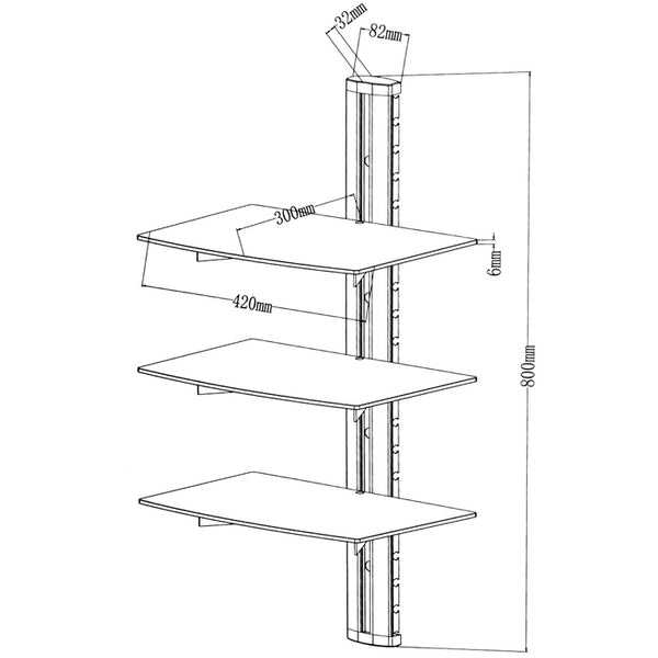 Wandregal mit 3 Ablagen, 80x42x34cm