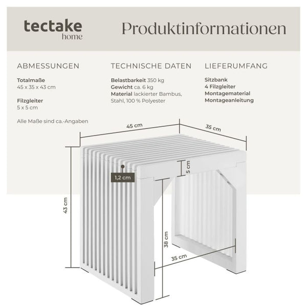 Hocker Ribb Lamellenoptik weiss 45 x 35 x 43 cm