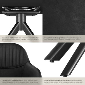 Samt-Drehstuhl Lona schwarz/schwarz 6er Set
