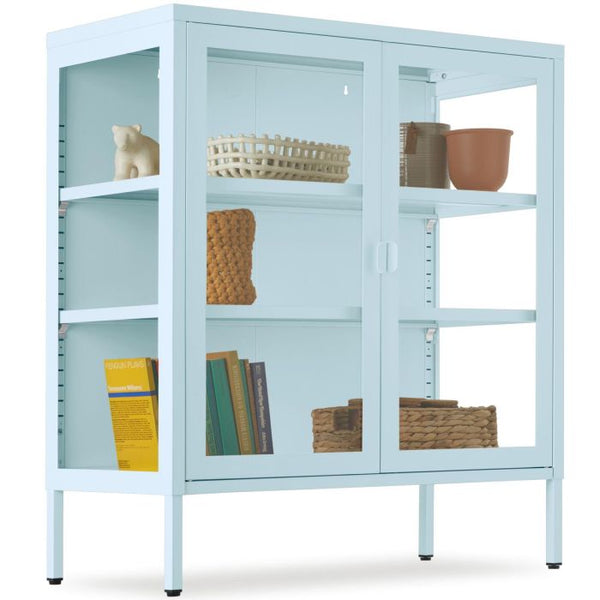 Metallvitrine Baker mit Glastüren grau/blau