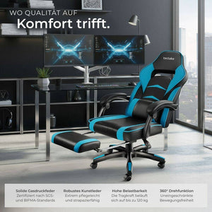 Racing office chair Comodo with footrest, black/azure