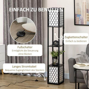 Stehleuchte im modernen Design, 2 Ablagen, Ziehkettenschalter Schwarz + Weiss