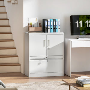 Aktenschrank abschliessbar mit verstellbaren Regalen aus Stahl weiss