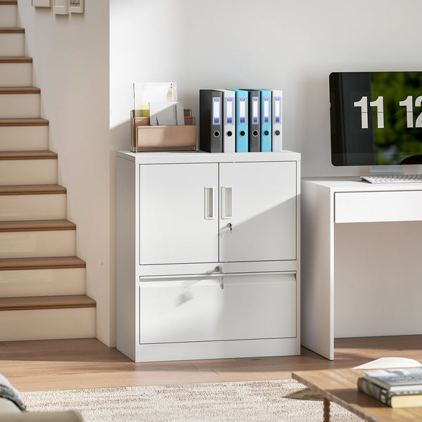 Aktenschrank abschliessbar mit verstellbaren Regalen aus Stahl weiss