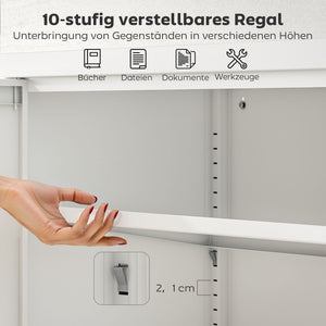 Aktenschrank abschliessbar mit verstellbaren Regalen aus Stahl weiss