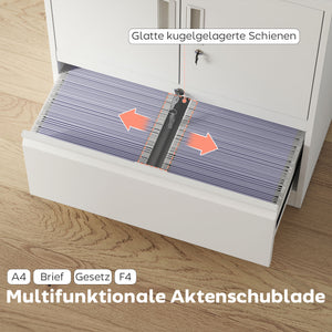 Aktenschrank abschliessbar mit verstellbaren Regalen aus Stahl weiss