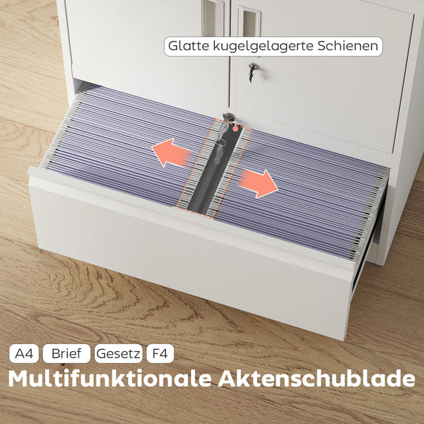 Aktenschrank abschliessbar mit verstellbaren Regalen aus Stahl weiss