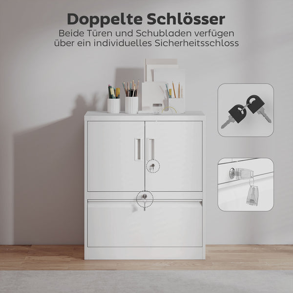 Aktenschrank abschliessbar mit verstellbaren Regalen aus Stahl weiss