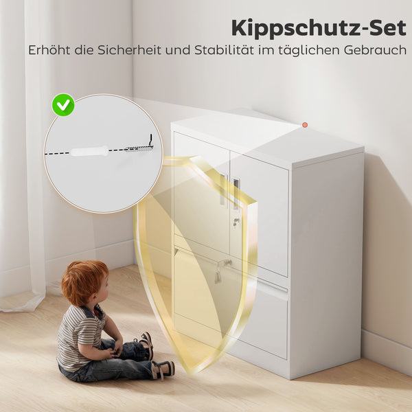 Aktenschrank abschliessbar mit verstellbaren Regalen aus Stahl weiss
