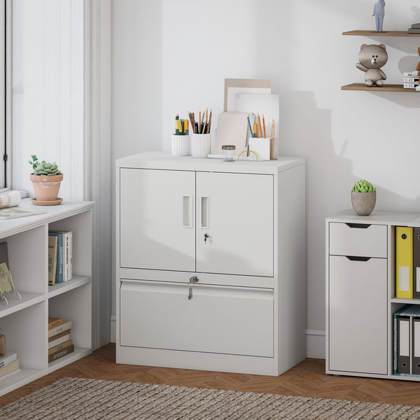 Aktenschrank abschliessbar mit verstellbaren Regalen aus Stahl weiss