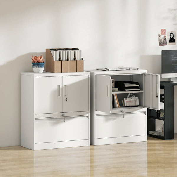 Aktenschrank abschliessbar mit verstellbaren Regalen aus Stahl weiss