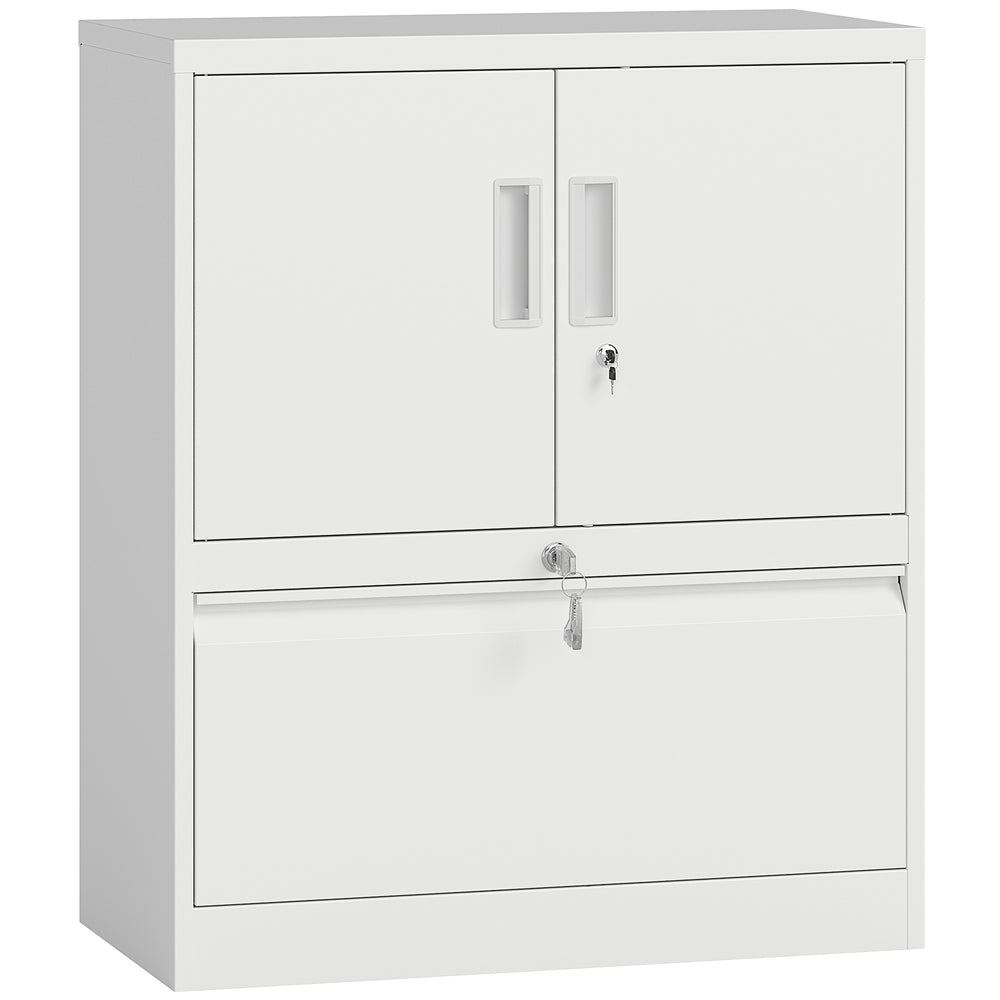 Aktenschrank abschliessbar mit verstellbaren Regalen aus Stahl weiss