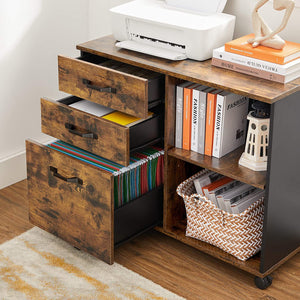 Aktenschrank Büroschrank Industriestil Rollen 3 Schubladen 80x66x40cm