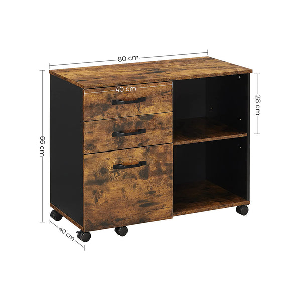 Aktenschrank Büroschrank Industriestil Rollen 3 Schubladen 80x66x40cm