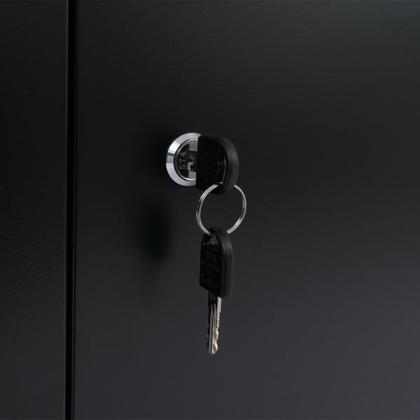 Abschliessbarer Aktenschrank aus Metall mit Rollen, schwarz