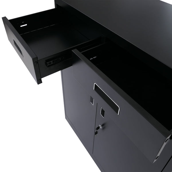 Abschliessbarer Aktenschrank aus Metall mit Rollen, schwarz