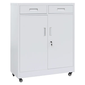 Abschliessbarer Aktenschrank Metall mit Rollen und Schubladen, Weiss