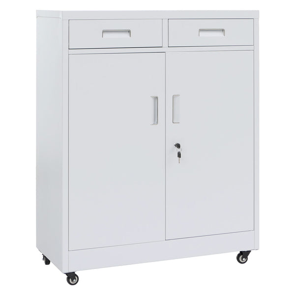 Abschliessbarer Aktenschrank Metall mit Rollen und Schubladen, Weiss