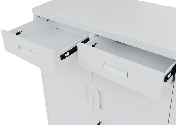 Abschliessbarer Aktenschrank Metall mit Rollen und Schubladen, Weiss