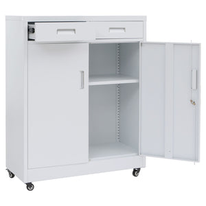 Abschliessbarer Aktenschrank Metall mit Rollen und Schubladen, Weiss