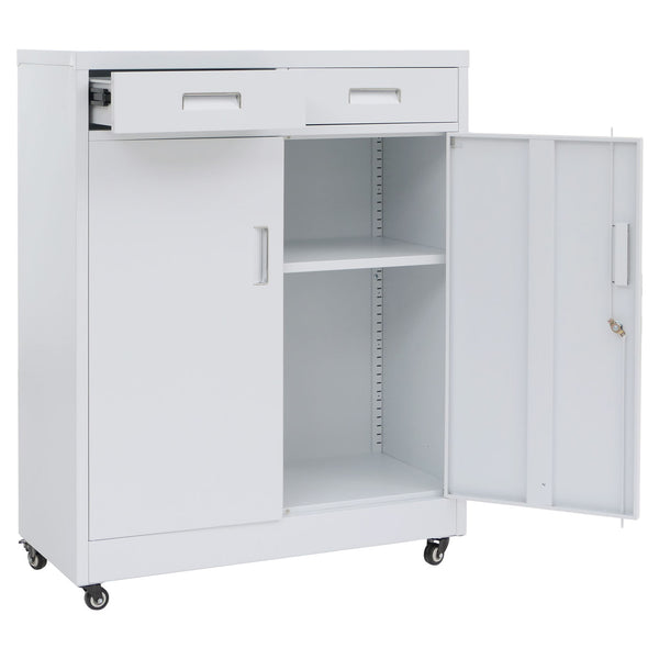 Abschliessbarer Aktenschrank Metall mit Rollen und Schubladen, Weiss