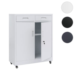 Abschliessbarer Aktenschrank Metall mit Rollen und Schubladen, Weiss