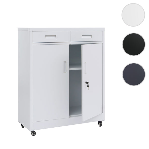 Abschliessbarer Aktenschrank Metall mit Rollen und Schubladen, Weiss
