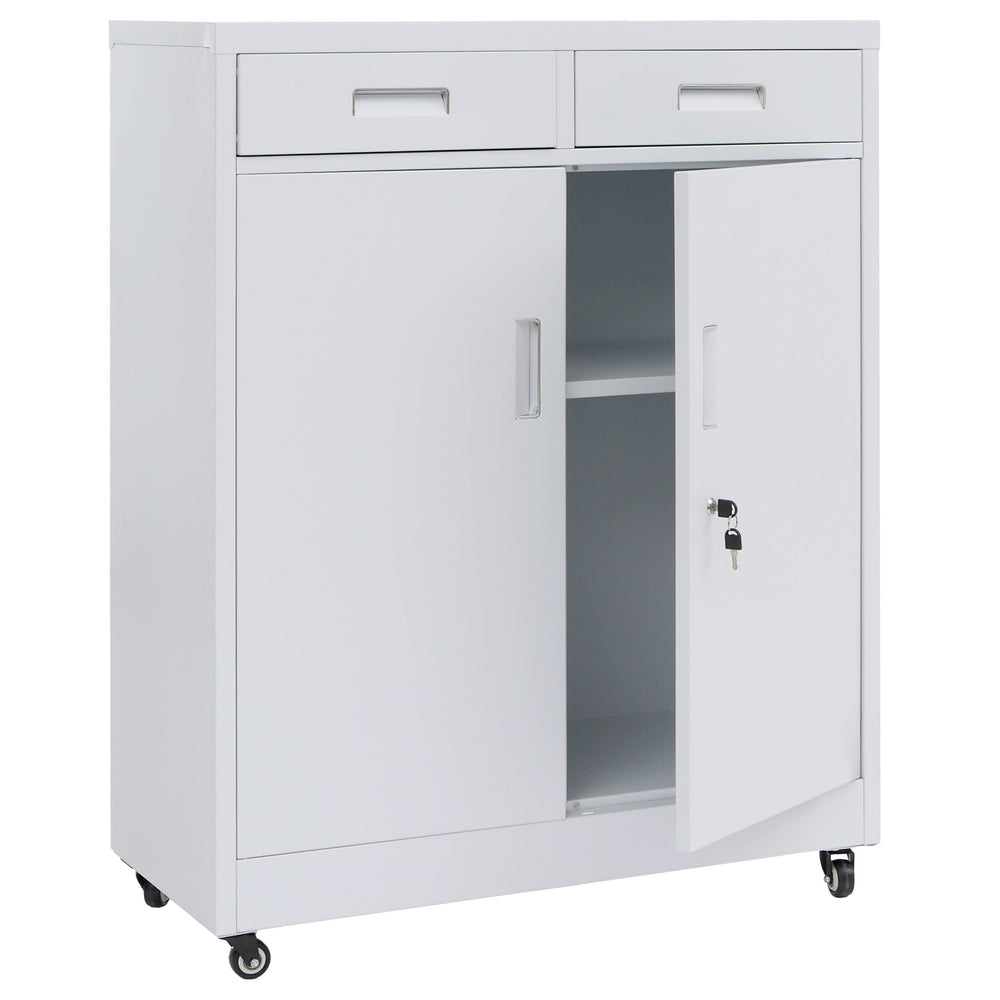 Abschliessbarer Aktenschrank Metall mit Rollen und Schubladen, Weiss
