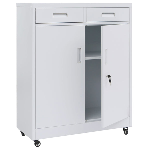 Abschliessbarer Aktenschrank Metall mit Rollen und Schubladen, Weiss