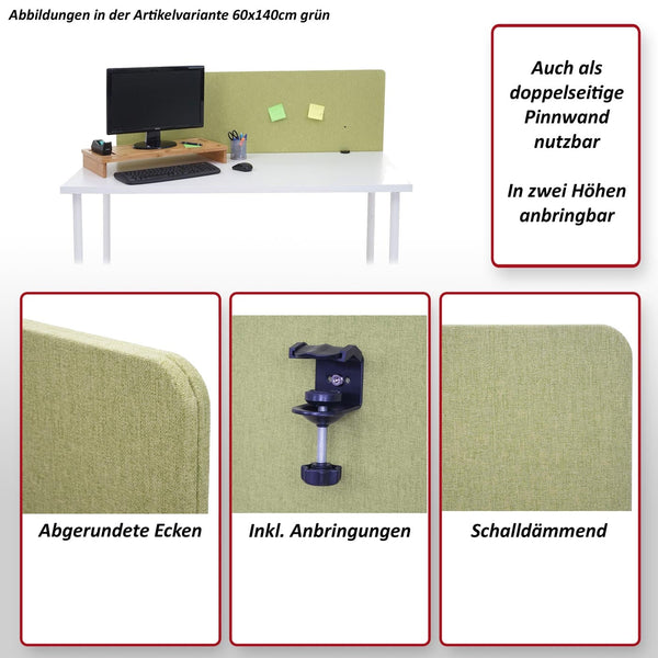 Akustik Tischtrennwand grün 60x75cm Sichtschutz Büro Pinnwand