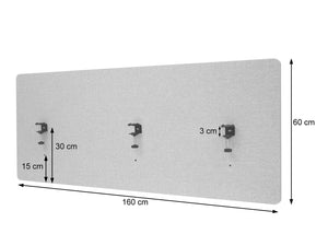 Akustik Tischtrennwand Stoff 60x160cm braun-grau Schallschutz Büro
