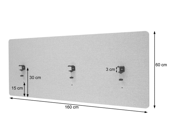 Akustik Tischtrennwand Stoff 60x160cm braun-grau Schallschutz Büro