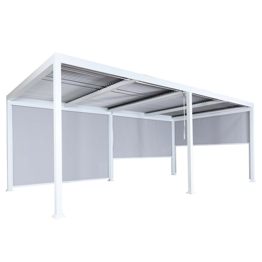 Alu Pergola Lamellen Sandy mit 3 Seitenwänden 3x6m weiss