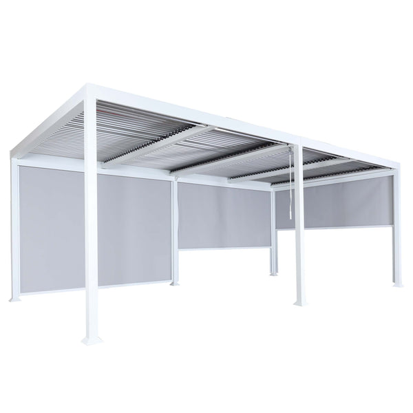 Alu Pergola Lamellen Sandy mit 3 Seitenwänden 3x6m weiss