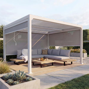 Alu Pergola Lamellen Sandy mit Lamellen und 3 Seitenwänden 3x3,7m weiss